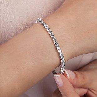 Four-Claw White Diamond Bracelet, Fine Diamond Alloy, Niche Design, Simple Temperament, Luxury Single-Row European and American Cross-Border Hand Jewelry