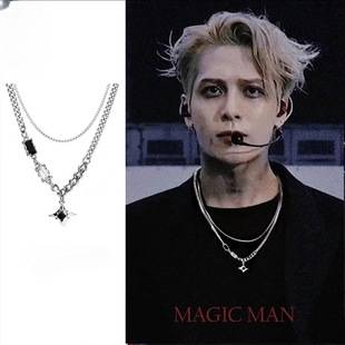 Manxing double-layer necklace hip hop design sense niche personalized accessories advanced Qixi boys and girls clavicle chain