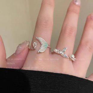 Gradient Fishtail Zircon Open Ring for Girls, Fashionable and Simple Design Index Finger Ring, Niche, Exquisite and Versatile Ring