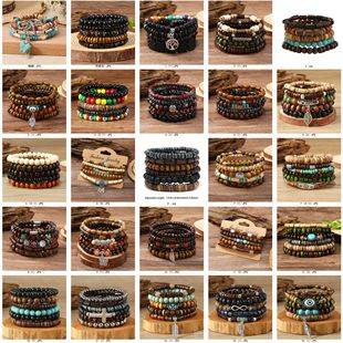 New Colorful Wooden Beads Flower Stlestring Five-piece Bracelet Elegant Fashion Handmade String Jewelry Factory in stock