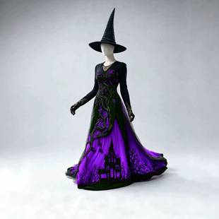 2026 New Cross-Border European and American Amazon Halloween Dress-Up Treehouse Thorns Lace Chiffon Long Gown Dress