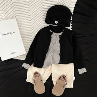 Korean Style Baby Style Knitted Cardigan Autumn and Winter Baby Color Matching Fake Two-Piece Sweater Thickeneded Casual Top