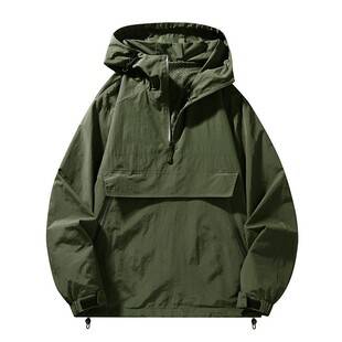 Cross-border European-size Tooling Hooded Jacket Men's Loose plus size Half Zipper Casual Jacket for Men Spring and Autumn