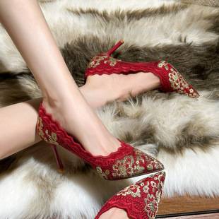 X760-1 Versatile High Heels 2026 Embroidered Elegant Chinese Style Xiuhe Toast Dress Wedding Shoes Bridal Shoes 34-40