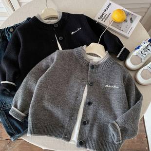 Muye Children's Sweater Autumn and Winter Korean Style Knitted Cardigan Boys' Casual Versatile Jacket Baby Stylish Top Children's Clothing
