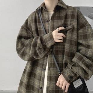 Plaid Shirt Men's Spring and Autumn Duffy Handsome American Retro Loose Jacket Spring and Autumn Design Sense Men's Long Sleeve Shirt