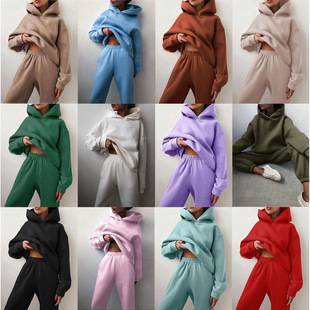 Cross-border European and American 2022 Autumn and Winter Amazon Hot Selling Casual Fashion Thickened Long Sleeve Sweater Pants Two-piece Set for Women