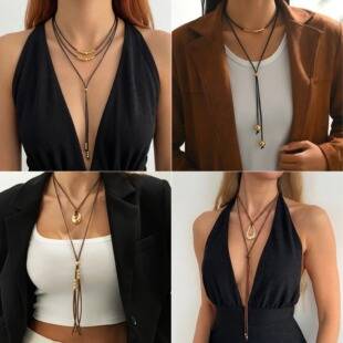 Vintage Curved Tube Long Double-Layer Necklace for Women, Fashionable Long Design Clavicle Chain, Unique and Elegant Neck Jewelry