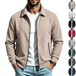 Cross-border European and American Amazon Men's New Autumn/Winter Casual Fashion Versatile Waffle Collar Zipper Jacket