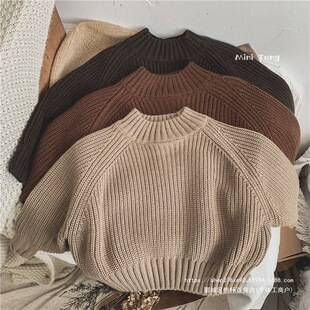 Forest-style retro~Korean-style thick knit sweater for children, unisex baby half-high collar base layer knitwear, winter fashion