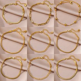 European and American Simple New Style Anklet Figaro Blade Chain Women's Anklet Titanium Steel Plated 18K Stainless Steel Anklet Jewelry