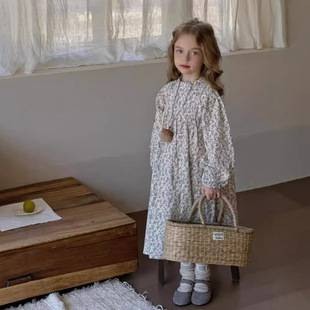 Girls Brushed Dress 2025 Spring New Korean Style Kidsren's Long-Sleeved Princess Dress Baby French Floral Skirt