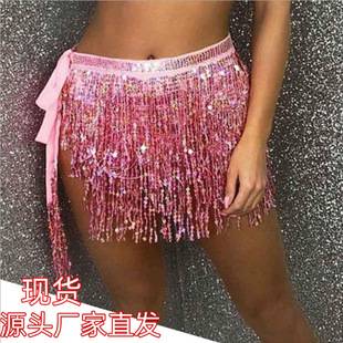 Halloween Cross-border European and American Belly Dance Tassel Waist Chain Four-layer Bosimi Hip Dress Sexy Waist Scarlet Sequin Belt