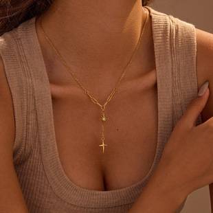 Cross-border minimalist clavicle chain diamond eight mans star necklace tassel cross pendant star mans stainless steel necklace wholesale
