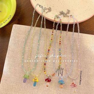 Summer Seaside Vacation Style Colorfulful Beaded Shell Necklace Cute Mushroom Koi Bubble Clavicle Chain Versatile Necklace