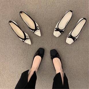 2026 Flat Polka Dot Mesh Fairy Shoes Summer Pointed Toe Bow Soft Sole Shallow Breathable Women's Flats