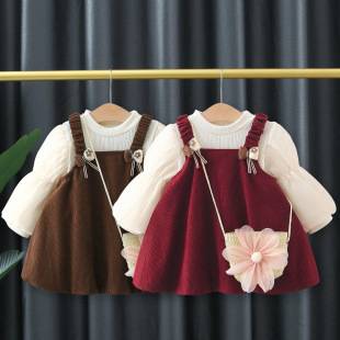 Children's Clothing Spring & Fall New Style Girls' Dress Sweet and Stylish Suspender Skirt Two-Piece Set Baby Princess Dress with Bag 4894
