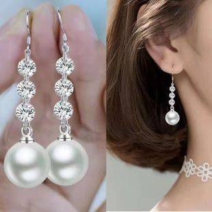 New Trendy 925 Sterling Silver Pearl Earrings Korean Long Bridal Earrings for Women Simple and Elegant Ear Jewelry