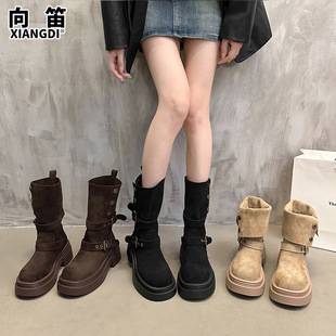 Leather thick-soled height-increasing two-way wear Martin boots for women, 2026 autumn model, versatile British style mid-calf riding boots