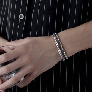Titanium Steel Woven Square Positive and Reverse Chain Magnetic Buckle Bracelet European and American Fashion Accessories Stainless Steel Bracelet Men's Bracelet