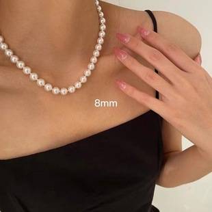 French Accessible Luxury Small Fragrance Versatile Basic Texture High Quality Glass Pearl Necklace Clavicle Chain Women's Simple Neck Chain