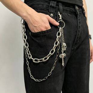 Amazon's best-selling accessory: Fashionable and trendy cross skull men's multi-layer metal pant chain accessory