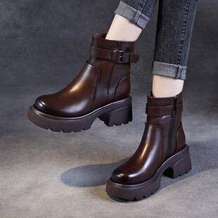Thick-Soled Martin Boots for Women, Lightweight 2025 Versatile Autumn and Winter Foreign Trade Korean Style Retro Short Boots for Women, New Fleece-Lined Warm Boots