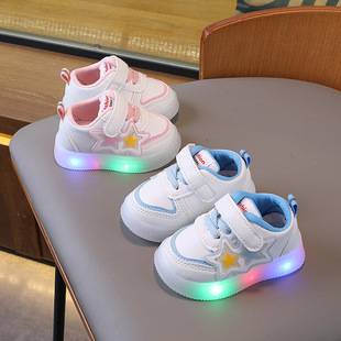 Light up men's baby shoes soft bottom baby toddler shoes women's children's board shoes non-slip white shoes 0-1 year old 2 spring and autumn