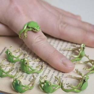 Personalized Green Funny Frog Ring Niche Design Cute European and American Style Fashion Ring Opening Adjustable Ring