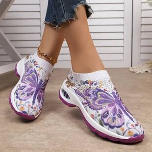 2026 Spring and Autumn Foreign Trade Cross-Border Best-Selling Women's Sports Shoes, Large Size Printed Lightweight Flyknit Women's Shoes Wholesale