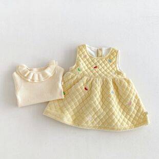 Girls' velvet quilted vest dress, children's quilted dress, baby's embroidered heart-patterned fleece-lined dress, zdq6778