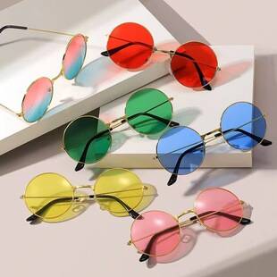 Unisex multi-color colorful glasses cross-border retro round sunglasses metal ocean sunglasses in stock wholesale