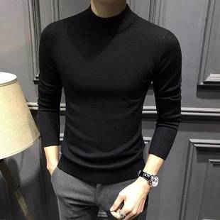 Half Turtleneck Sweater High-end Men's Knitwear Mid-neck Sweater Slim-fit Sweater Autumn and Winter Men's Inner Base Sweater