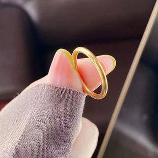 Ancient French plain ring glossy ring female Net red light luxury new cold style golden ring titanium steel non-fading ring