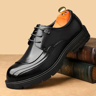 Men's Leather Shoes 2025 Spring New Style Round Toe Lace-Up Genuine Leather Two-Layer Cowhide British Formal Business Casual Men's Shoes