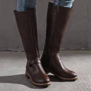 Foreign trade plus size solid color motorcycle boots women 2025 autumn and winter new round head double zipper thick heel low heel high leather boots