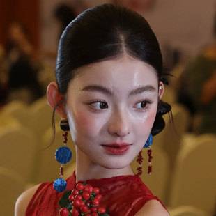 Chinese Style New Chinese Style Earrings Bride Niche Dress Retro Red and Blue Shell Beaded Contrasting Earrings Dress Cheongsam Women