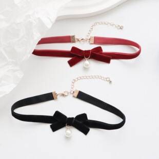 Beilei Girly Style Sweet Jewelry Burgundy Choker Black Velvet Collar Choker Clavicle Chain Necklace