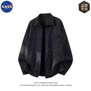 NASA brand high-quality plaid black collared shirt for men, autumn casual stylish long-sleeve shirt jacket