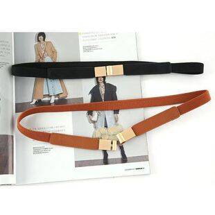 Elastic Square Buckle Thin Waist Belt for Women, Decorative Versatile Belt for Dresses, New Retro Style