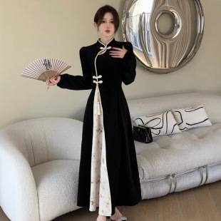 Improved Model, Please See the Actual Product before Placing an Order. Autumn Long New Chinese Style High-End Cheongsam Black Sexy