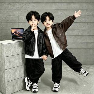 Boys' leather jacket, children's 2026 new spring and autumn stylish trendy streetwear, Korean-style baby jacket