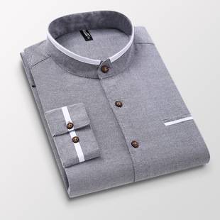 Spring and Autumn New Men's Vertical Collar Shirt Long-sleeved Shirt Men's Slim-fit Business Casual Oxford Spinning Shirt Cross-border European Size