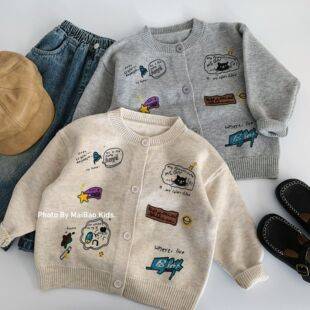 Maibao Children's Sweater 2026 Autumn New Style Boys' Cartoon Print Knit Cardigan Girls' Fashionable Spring and Autumn Outfit