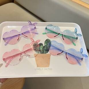 2026 New Gradient Multi-Color Children's Heart-Shaped Glasses with Bowknot, Cute Baby Sun Protection Sunglasses Factory