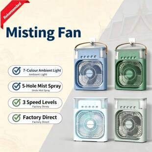 Cross-border bestseller humidifying five-nozzle spray fan, portable USB desktop fan with strong airflow, handheld silent large electric fan