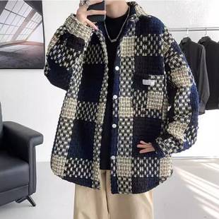 New Trendy Brand Small Fragrant Jacket Men's Plaid Jacket Autum High-End Top Loose Work Jacket Trendy