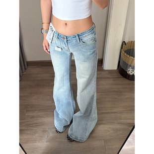 American-style bamboo pattern flared jeans for women, new summer model, low-waisted, vintage, loose-fitting, slimming, straight-leg bell-bottom pants
