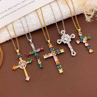 Necklace Cross-Border Trendy Jewelry Cross Necklace Accessories Feminine Niche Design Colorful Zircon Fashion Accessories