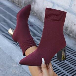Knitted elastic sock boots for women, 2025 spring/autumn single boots, European and American style pointed toe chunky high heels, slimming Martin boots
